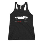 Tesla inspired apparel. Elon Musk quote. Cybertruck. Just Fix It In Post image centered on racerback tank.