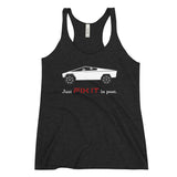 Tesla inspired apparel. Elon Musk quote. Cybertruck. Just Fix It In Post image centered on racerback tank.