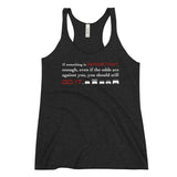 Tesla inspired apparel. Elon Musk quote. Against All Odds image centered on black racerback.