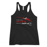 Tesla inspired apparel. Elon Musk quote. Starman in red roadster. Die On Mars, Not On Impact image centered on racerback tank.