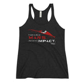 Tesla inspired apparel. Elon Musk quote. Starman in red roadster. Die On Mars, Not On Impact image centered on racerback tank.