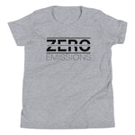 Tesla inspired apparel. EV no emissions. Electric Vehicle Car. Zero Emissions image centered on youth t-shirt.