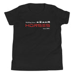 Tesla inspired apparel. Henry Ford and Elon Musk. Comments about horses. Building Faster Horses image centered on youth t-shirt.