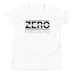 Tesla inspired apparel. EV no emissions. Electric Vehicle Car. Zero Emissions image centered on youth t-shirt.