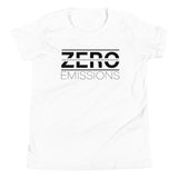 Tesla inspired apparel. EV no emissions. Electric Vehicle Car. Zero Emissions image centered on youth t-shirt.